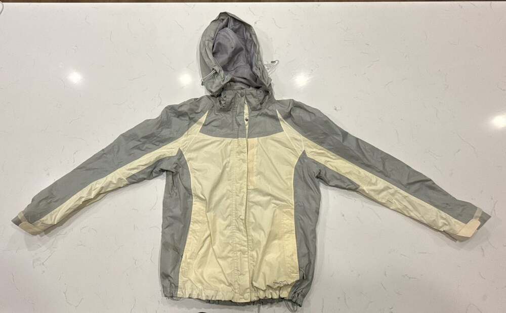 Eddie Bauer WeatherEdge Waterproof Breathable Hooded Jacket Gray Cream Women's S